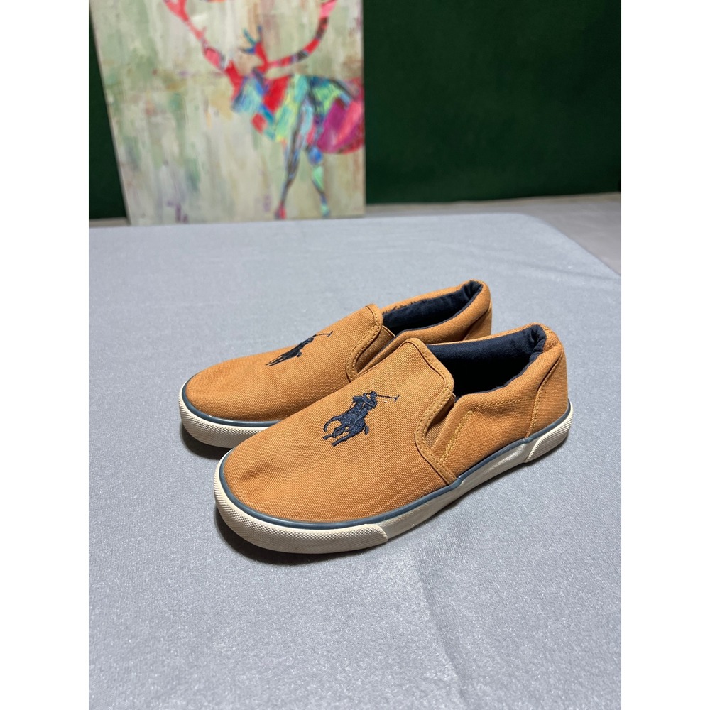 Polo Ralph Lauren Bal Harbour Mustard Yellow Canvas Slip On Sneakers Kids Size 2